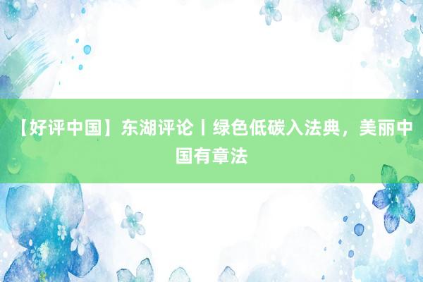 【好评中国】东湖评论丨绿色低碳入法典，美丽中国有章法