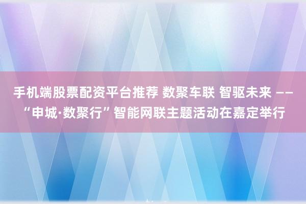 手机端股票配资平台推荐 数聚车联 智驱未来 ——“申城·数聚行”智能网联主题活动在嘉定举行