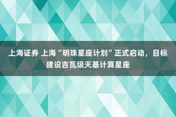 上海证券 上海“明珠星座计划”正式启动，目标建设吉瓦级天基计算星座