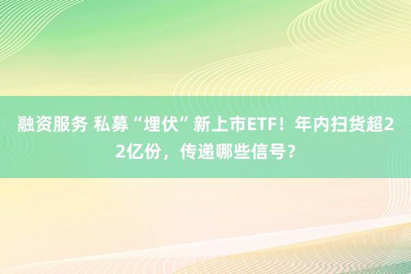 融资服务 私募“埋伏”新上市ETF！年内扫货超22亿份，传递哪些信号？